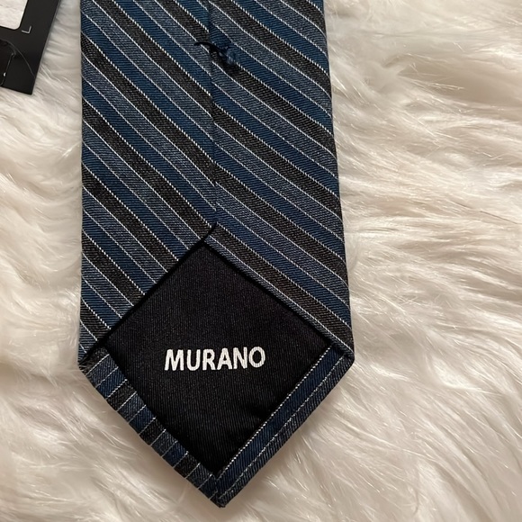 Murano Slim NWT Diagonal Stripe Tie  Charcoal & Blue Colors - Picture 3 of 4